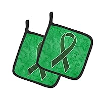 Caroline's Treasures AN1221PTHD Emerald Green Ribbon for Liver Cancer Awareness Pair of Pot Holders Kitchen Heat Resistant Pot Holders Sets Oven Hot Pads for Cooking Baking BBQ, 7 1/2 x 7 1/2