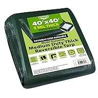 Medium Duty Waterproof 5 Mil. Reversible (Hunter Green/White) Tarp Cover, UV Resistant, Rip and Tear Proof Tarpaulin with Reinforced Edges - for Roof, Camping, Patio, Pool Cover, Boat (40'X40')