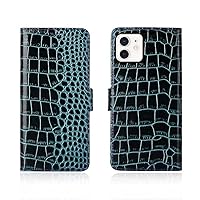 Magnetic Button Flip Phone Case [Card Holder], for Apple iPhone 12 Leather [TPU Inner Shell] Crocodile Pattern Folio Stand Case,Blue