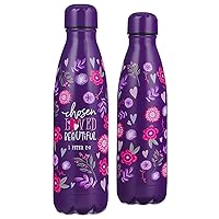 Stainless Steel Double Wall Vacuum Sealed Insulated Water Bottle for Girls & Women: Chosen, Loved, Beautiful Inspirational Scripture, Leak/Spill-proof Thermos, Purple Floral, 17 oz