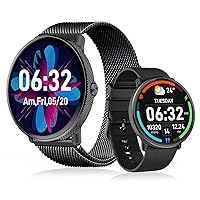 Goodatech AMOLED Smart Watch for Women Men with Phone Call IP68 Waterproof Smart Watch with Health Monitor Fitness Tracker for Android iOS Phones (Black)