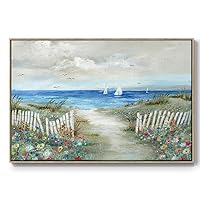Renditions Gallery Floral Wall Art Floater Framed Paintings Beach Blossom Coastal Garden Canvas Artwork Decorations for Lounge Drawing Room Balcony - 25