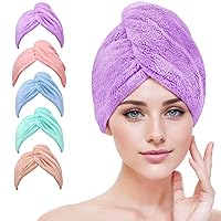 DOKKIA Microfiber Hair Drying Towel Wrap Twist Turban for Women Fast Drying Super Absorbent Cap with Buttons for Curly,Long&Thick Anti Frizz Pink Purple Blue Green Brown 5 Pack of 1