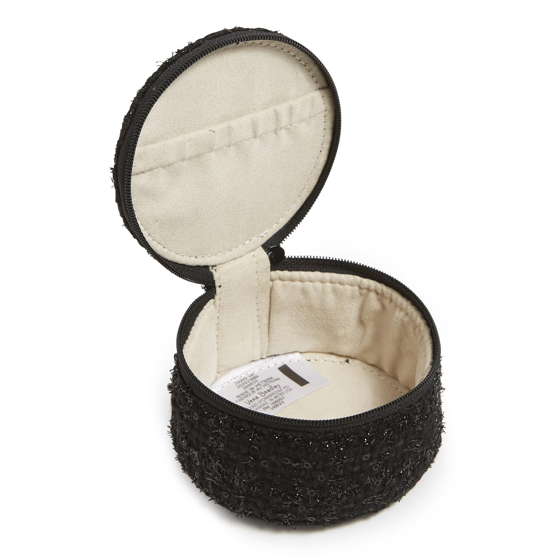Vera Bradley Women's Round Keepsake Jewelry Organizer Case Travel Accessory, Black, One Size