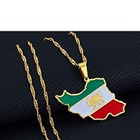 Flag and Map of Iran Pendant Necklaces - Ethnic Hip Hop Country Maps Necklace for Women Men Charm Clavicle Chain Sw