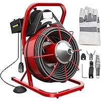 VEVOR 75FT x 1/2 Inch Drain Cleaning Machine 370W Sewer Snake Auger Cleaner Electric Clog Remover Plumbing Tool with 4 Cutters & Air-Activated Foot Switch for 1