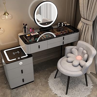 QQXX Vanity Desk with Mirror and Lights,Modern Makeup Vanity Set