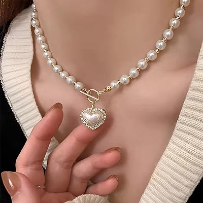 14K Yellow Gold Diamond & Mother of Pearl Heart Necklace