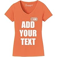 TEEAMORE Women Custom V Neck T Shirt Add Your Text Design Your Own Front Back Side