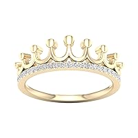 10K Gold 1/8CT TDW Diamond Crown Ring Love Gift for Women(I-J,I2)