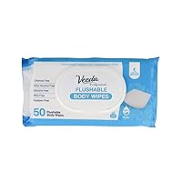 Natural Flushable Skin Cleansing Wipes - 50 Count, Fragrance Free, Hypoallergenic, Plant Based, Vegan - Blue