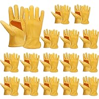 16 Pairs Cowhide Leather Gloves Bulk for Men Gardening Leather Gloves for Work, Cut Resistant, Construction, Driving