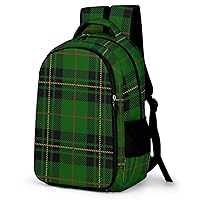 Green Scottish Tartan Plaid Travel Laptop Backpack Lightweight 16.5 Inch Computer Bag Shoulder Bag for Men Women