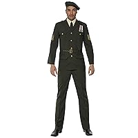 Smiffys Men's Wartime Officer, Green, Beret, Tie, Trousers, Belt and Jacket