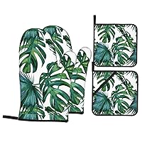 Green Banana Leavesprint Oven Gloves & Hot Pads Combo for BBQ, Cooking, Chef, Wedding & Restaurants, Spring/Summer
