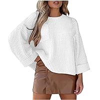 Oversized Sweaters Pullover for Women Crewneck Drop Shoulder Long Sleeve Solid Knit Tops 2023 Fall Chunky Sweater