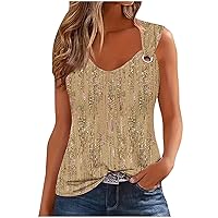 Womens Tank Tops Summer Relaxed Fit Sleeveless Printed Tunic Tops 2024 Stylish V Neck Blouse Tops Loose Breathable Shirts