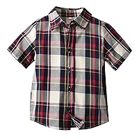 Boy's Cotton Palid Shirt Kids Toddler Button Down Short Sleeve Shirts Summer Casual Dress Shirt Tops