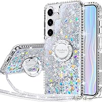 Silverback for Samsung Galaxy S24 Case with Ring, Women Girls Bling Holographic Sparkle Glitter Cute Cover,Diamond Ring Protective Phone Case for Galaxy S24 - Clear Silver