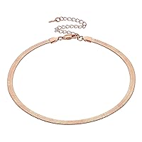 Bestyle Flat Snake Chain Necklaces for Women Girls Silver/Gold/Rose Gold Stainless Steel Herringbone Chain Choker -Adjustable