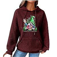 Women's St Patrick's Day Hoodies Waffle Sweatshirts Casual Long Sleeve Graphic Tees Holiday Tops Loose Fit Pullover Shirts