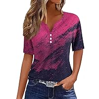 Womens Short Sleeve Button Down Shirts T Shirt Tee Print Daily Weekend Fashion Basic V- Neck Regular Top