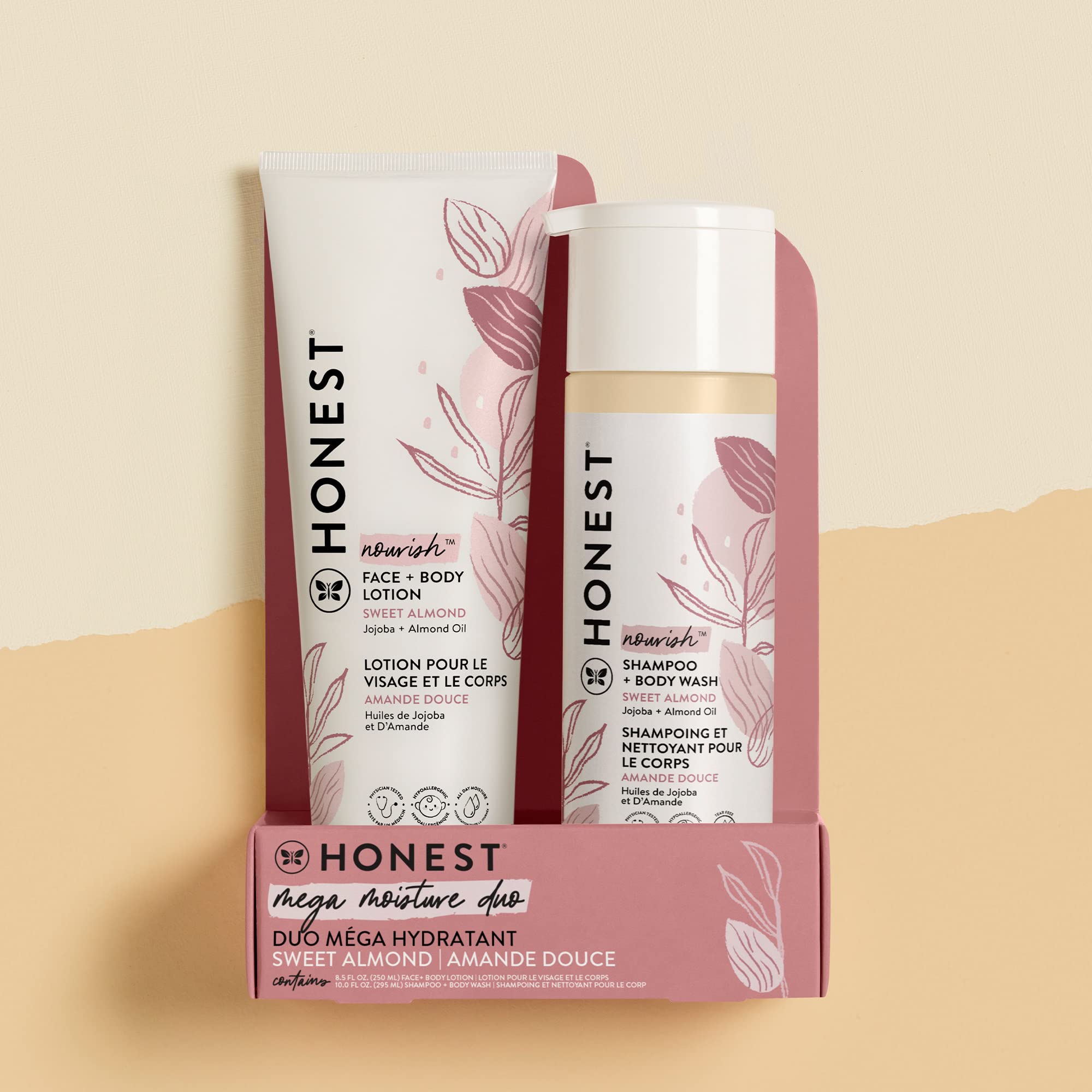 The Honest Company 2-in-1 Cleansing Shampoo + Body Wash and Face Lotion Bundle | Gentle for Baby | Naturally Derived | Sweet Almond Nourish, 18.5 fl oz