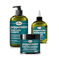 Difeel Peppermint Scalp Care 3-PC Hair Care Set - Includes Shampoo 12oz, Hair Mask 12oz, and Hair Oils 8oz