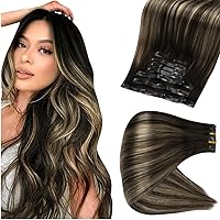 Clip in Hair Extensions 1B Black Ombre Honey Blonde With Black Clip in Extensions Real Human Hair Clip in Human Hair Extensions Human Hair Clip in Extensions Black Woman 14 Inch 8Pcs 120G