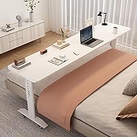 Overbed Table with Wheels, Medical Bedside Table Height Adjustable, Standing Over Bed Table, Rolling Portable Over Bed Desk with Heavy Duty Metal Legs (Color : Matte White, Size : 47.2in/120