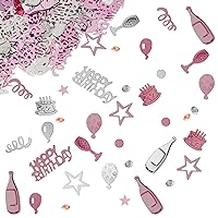 3000 Pieces Pink Gold Silver Happy Birthday Confetti, Birthday Cake Confetti, Metallic Foil Balloon Confetti, Table Scatter Confetti Decorations for Birthday/Wedding/Anniversary/Party Supplie