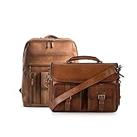 VELEZ Tan Full Grain Leather Messenger Bag + Top Grain Leather Backpack For Men