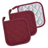 DII Basic Terry Collection Quilted 100% Cotton, Potholder, Wine, 3 Piece