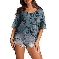 Spring Tops for Women 2024 Tie Dye T Shirts Summer Crew Neck Shirt Half Sleeve Loose Fashion Tees Blouse