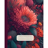 Wild flowers Composition Notebook: Vintage Aesthetic Floral Illustration #5 version (Vivid colors): Wide Ruled Blank Lined Flower Journal With a ... Teens, Adults and Students (Spanish Edition)