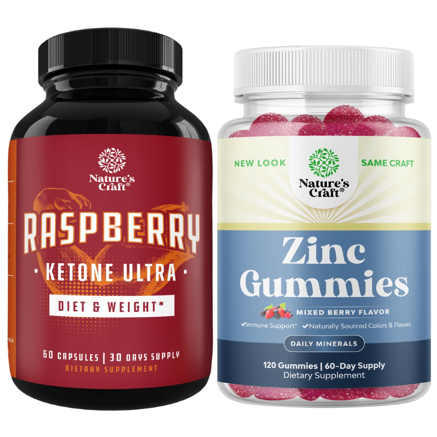 Bundle of Raspberry Ketones, Green Tea Extract & African Mango Blend and Extra Strength Zinc Gummies for Adults - Potent Ingredients to Speed Up Weight Loss, Gluten and Gelatin Free