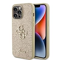CG MOBILE Guess - Phone Case Compatible with iPhone 15 Pro Max PU CASE Fixed Glitter with Big 4G Metal Logo - Gold