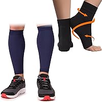 KEMFORD Ankle Compression Sleeve, Plantar Fasciitis Braces and Calf Compression Sleeve for Men and Women - Bundle