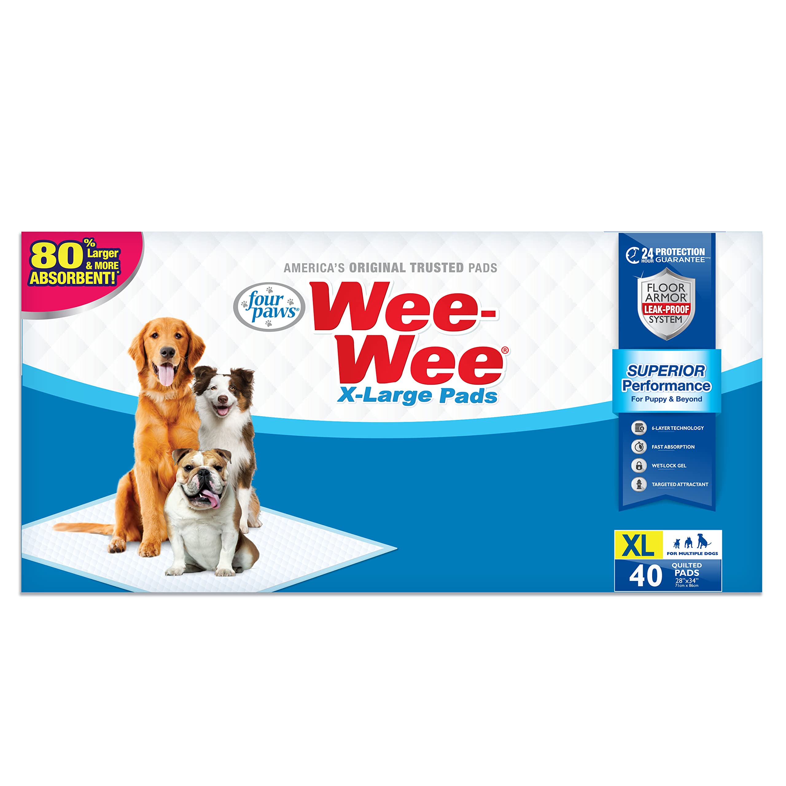 Four Paws Wee-Wee Superior Performance X-Large Dog Pee Pads - Dog & Puppy Pads for Potty Training - Dog Housebreaking & Puppy Supplies - 28