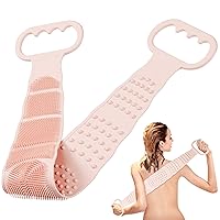 Back Scrubber for Shower, Silicone Body Scrubber, Long Exfoliating Bath Body Brush for Women, Easy to Clean, Improves Blood Circulation and Skin Smooth (Pink)