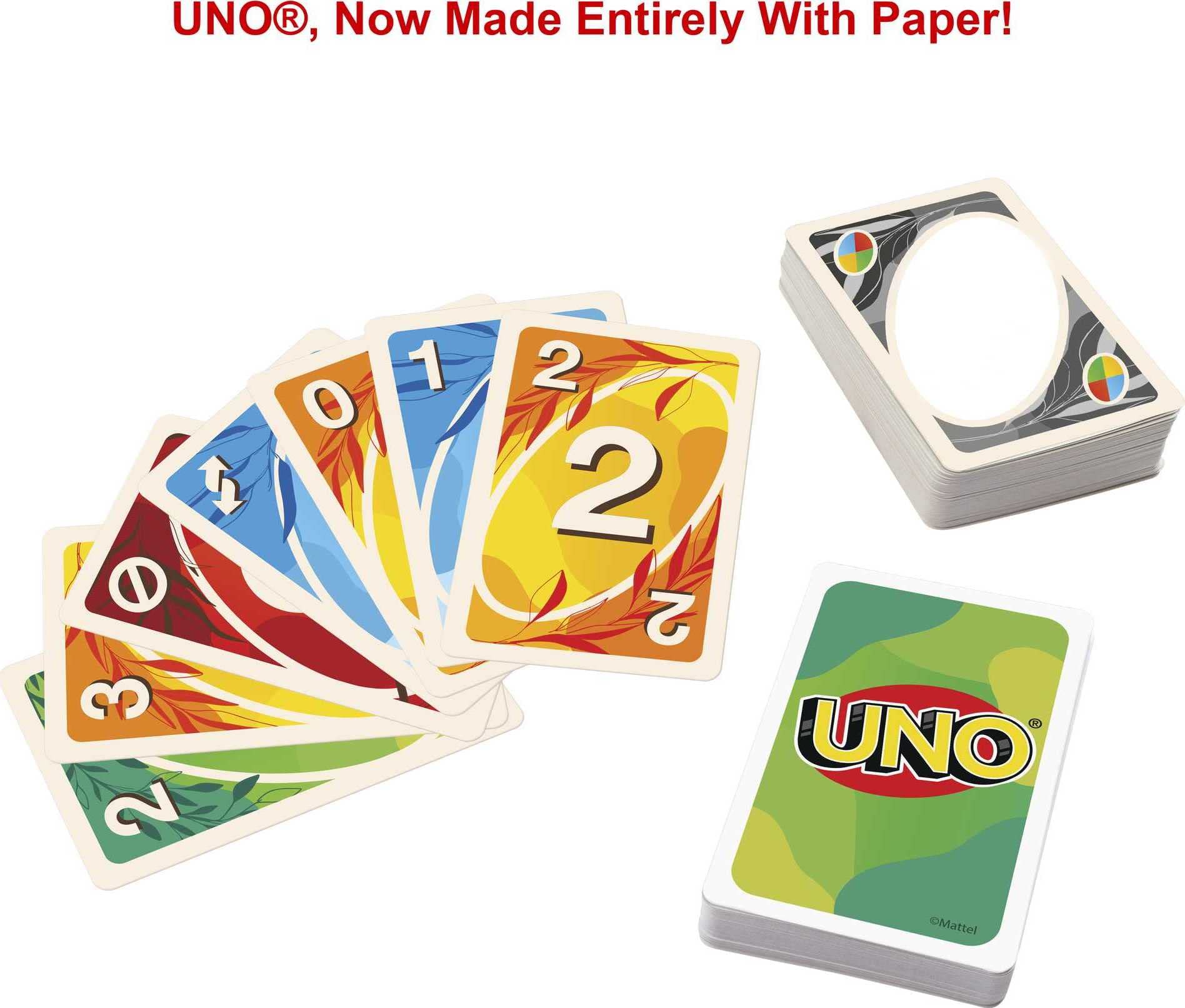 Mattel Games UNO Nothin' But Paper Card Game, Family Game with 100 Percent Paper and Fully Recyclable for 2-10 Players