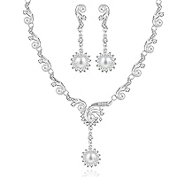 Alloy Crystal Wedding Jewelry Sets for Brides Rhinestone Necklace and Drop Earrings Platinum Plated Y644