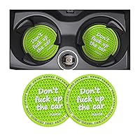 2 Pack Bling Car Coasters for Cup Holder, Crystal Rhinestone 2.75 in Cup Holder Coaster, Silicone Anti-Slip Insert Cup Mats for Women, Interior Accessories Universal for Most Cars (Green)