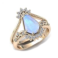 MRENITE 10K 14K 18K Gold Natural Moonstone Rings Set for Women Flawless Moonstone Classic Design Engrave Name Size 4 to 12 Anniversary Birthday Jewelry Gifts for Her