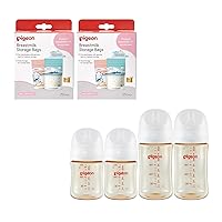 Pigeon PPSU Nursing Baby Bottle Wide Neck(Pack of 4), 5.4Oz and 8.1Oz, with Disposable Breast Milk Storage Bag(50 Pcs, 4Oz), Essential Products for Breastfeeding Mothers
