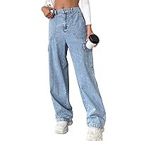 Blooming Jelly Womens Cargo Jeans Wide Leg Y2K Pants High Waisted Bell Bottom Boyfriend Jeans with Pockets