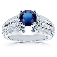 Kobelli Blue Sapphire and Diamond Split Shank Engagement Ring 1 1/2 TCW in 14k White Gold