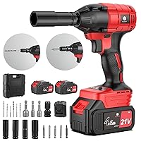 Cordless Electric Impact Wrench, 1/2 Inch Impact Gun Max Torque 330 ft lbs (450N.m) with 2x 4.0Ah Battery, Adapter, Fast Charger, 5 Sockets, 6 Drill & 5 Screwdriver for Car Home and Scaffold