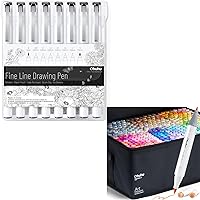 Ohuhu Fineliner Pens 8 Sizes Micro Pens Pigment Black Ink Waterproof Alcohol Proof Alcohol Markers Brush FineTips 320 Colors Art Markers