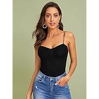 Women's Tops Women's Shirts Sexy Tops for Women Ribbed Sweetheart Neck Cami Top (Color : Black, Size : Medium)